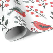 Moderne rote Beeren-Weihnachtsvogel Geschenkpapier (Rolleneckpunkt)