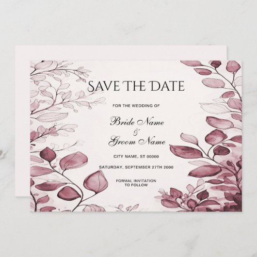 Moderne rote Blätter Save the Date (Vorne/Hinten)