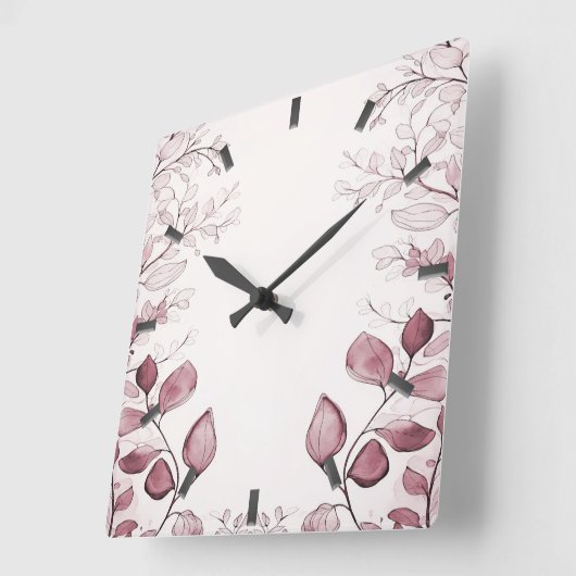 Moderne rote Blätter Wall Clock Quadratische Wanduhr (Winkel)