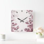 Moderne rote Blätter Wall Clock Quadratische Wanduhr (Zuhause)