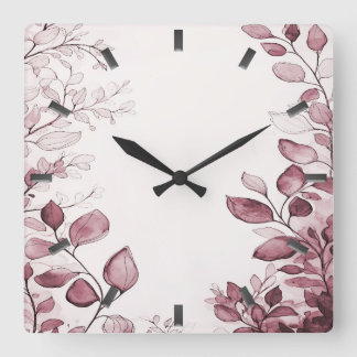 Moderne rote Blätter Wall Clock Quadratische Wanduhr
