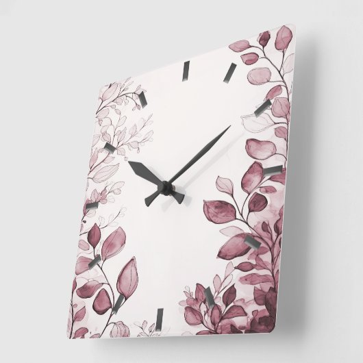 Moderne rote Blätter Wall Clock Quadratische Wanduhr (Winkel)