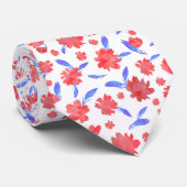 Moderne rote blaue Aquarellblumen Krawatte (Gerollt)