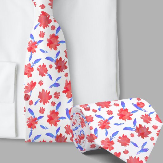 Moderne rote blaue Aquarellblumen Krawatte