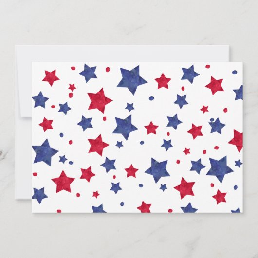 Moderne rote blaue Aquarellsterne 4. Juli Einladung (Rückseite)