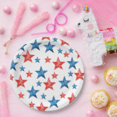 Moderne rote blaue Aquarellsterne 4. Juli Pappteller (Party)