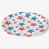 Moderne rote blaue Aquarellsterne 4. Juli Pappteller (Schrägansicht)
