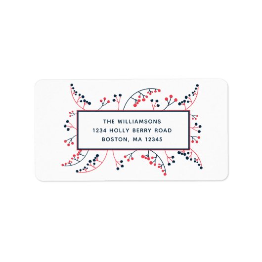 Moderne rote blaue Beeren botanische Darstellung Adressaufkleber (Vorne)