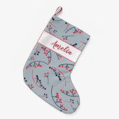 Moderne rote blaue Beerenmuster Kleiner Weihnachtsstrumpf (Vorderansicht (hängend))