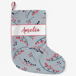 Moderne rote blaue Beerenmuster Kleiner Weihnachtsstrumpf