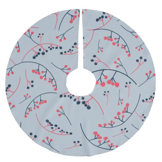 Moderne rote blaue Beerenmuster Polyester Weihnachtsbaumdecke (Vorderseite)