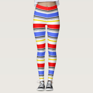 Moderne rote blaue weiße Streifen Leggings