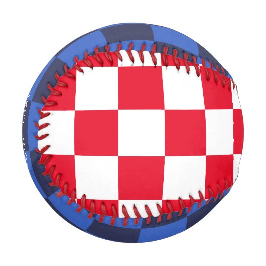 Moderne rote blaukroatische geometrische Schachbre Baseball (Vorderseite Links)