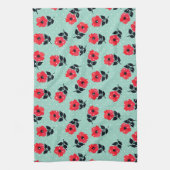 Moderne rote Blume Aqua Blue Polka Dots Küchentuch (Vertikal)
