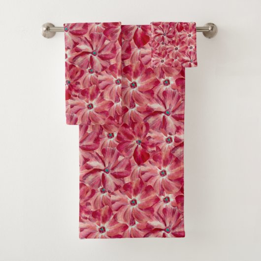Moderne rote Blume Blumenmuster Badhandtuch Set (Insitu)