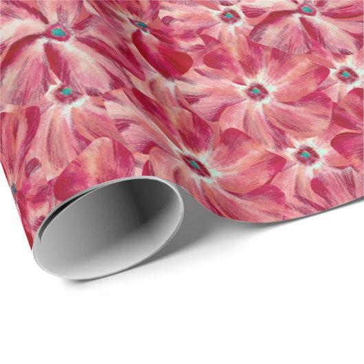 Moderne rote Blume Blumenmuster Geschenkpapier (Rolleneckpunkt)