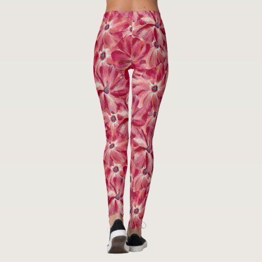 Moderne rote Blume Blumenmuster Leggings (Rückseite)