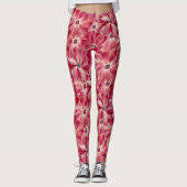 Moderne rote Blume Blumenmuster Leggings (Vorderseite)