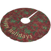 Moderne rote Blumenmuster - Persönliche Nachricht Polyester Weihnachtsbaumdecke (Schrägansicht)