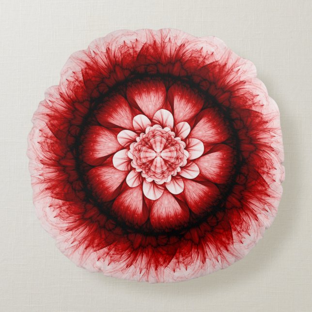 Moderne rote Blütenmuster Rundes Kissen (Vorderseite)