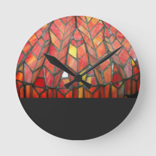 Moderne rote Buntglas-Uhr Runde Wanduhr