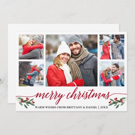Moderne Rote Calligrafie 5 Foto Frohe Weihnachten (Vorne/Hinten)