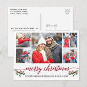 Moderne Rote Calligrafie 5 Foto Frohe Weihnachten Postkarte (Vorne/Hinten)