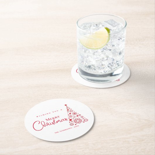 Moderne Rote Calligrafie Frohe Weihnachten Runder Pappuntersetzer (Vor Ort)