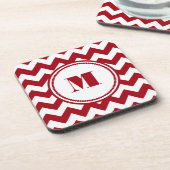 Moderne rote Chevron-Monogramm Getränkeuntersetzer (Linke Seite)