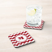 Moderne rote Chevron-Monogramm Getränkeuntersetzer (Rechte Seite)