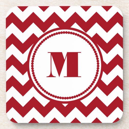 Moderne rote Chevron-Monogramm Getränkeuntersetzer (Vorderseite)