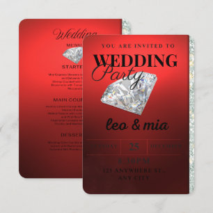 Moderne rote Diamant-Hochzeitsfeier-Einladung RSVP Karte