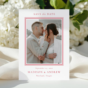 Moderne rote Doppellinien-Rand 2 Foto Hochzeit Save The Date