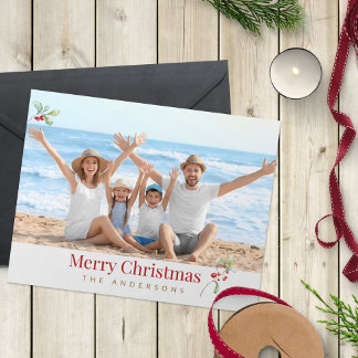 Moderne rote Familienfoto-Weihnachtskarte Feiertagskarte