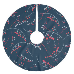 Moderne rote Farbe auf marineblauen Beeren - Abbil Polyester Weihnachtsbaumdecke