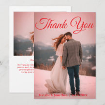 Moderne rote Foto-Hochzeit-Dankeskarten mit Notiz