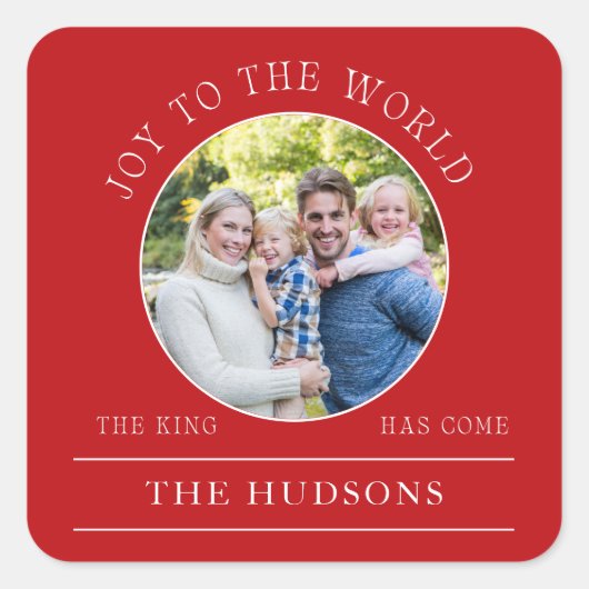 Moderne Rote Freude am World Round Foto Quadratischer Aufkleber (Vorderseite)