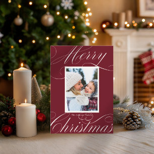 Moderne rote frohe Weihnachten elegante Schrift Fo Karte