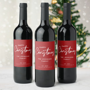 Moderne rote frohe Weihnachten Weinetikett