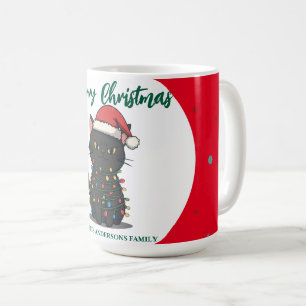 moderne rote fröhliche Katze Schneeflocke Weihnach Kaffeetasse