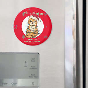 Moderne rote fröhliche Katze Schneeflocke Weihnach Magnet