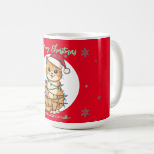 Moderne rote fröhliche Katzen-Schneeflocke Weihnac Kaffeetasse