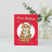Moderne rote fröhliche Katzen-Schneeflocke Weihnac Postkarte (Stehend Vorderseite)
