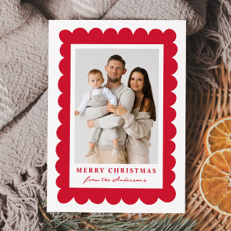 Moderne rote gewellte Rahmen-Weihnachts-Foto-Karte Feiertagskarte