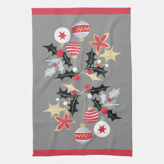 Moderne rote Gold- und Silberschmuck Grau Geschirrtuch (Vertikal)