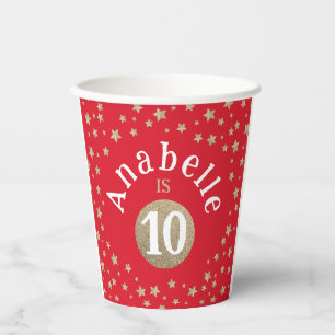 Moderne rote goldene Glitter-Galaxie-Sterne Geburt Pappbecher