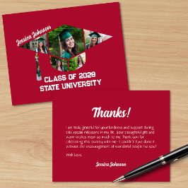 Moderne rote Graduierungstafel Form FotoCollage Dankeskarte