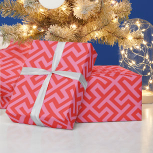 Moderne rote griechische Hauptgeometrie-Muster mon Geschenkpapier