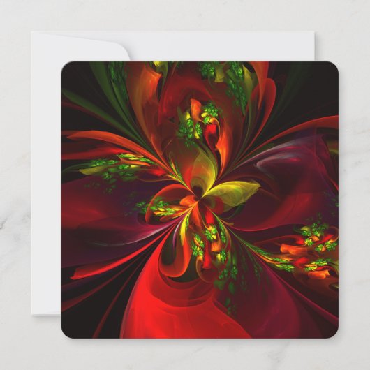 Moderne rote grüne florale abstrakte Kunst Muster  Einladung (Vorderseite)