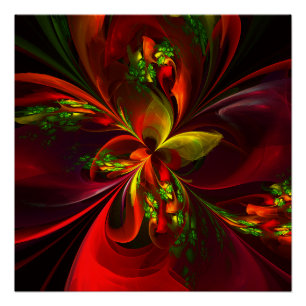 Moderne rote grüne florale abstrakte Kunst Muster Poster